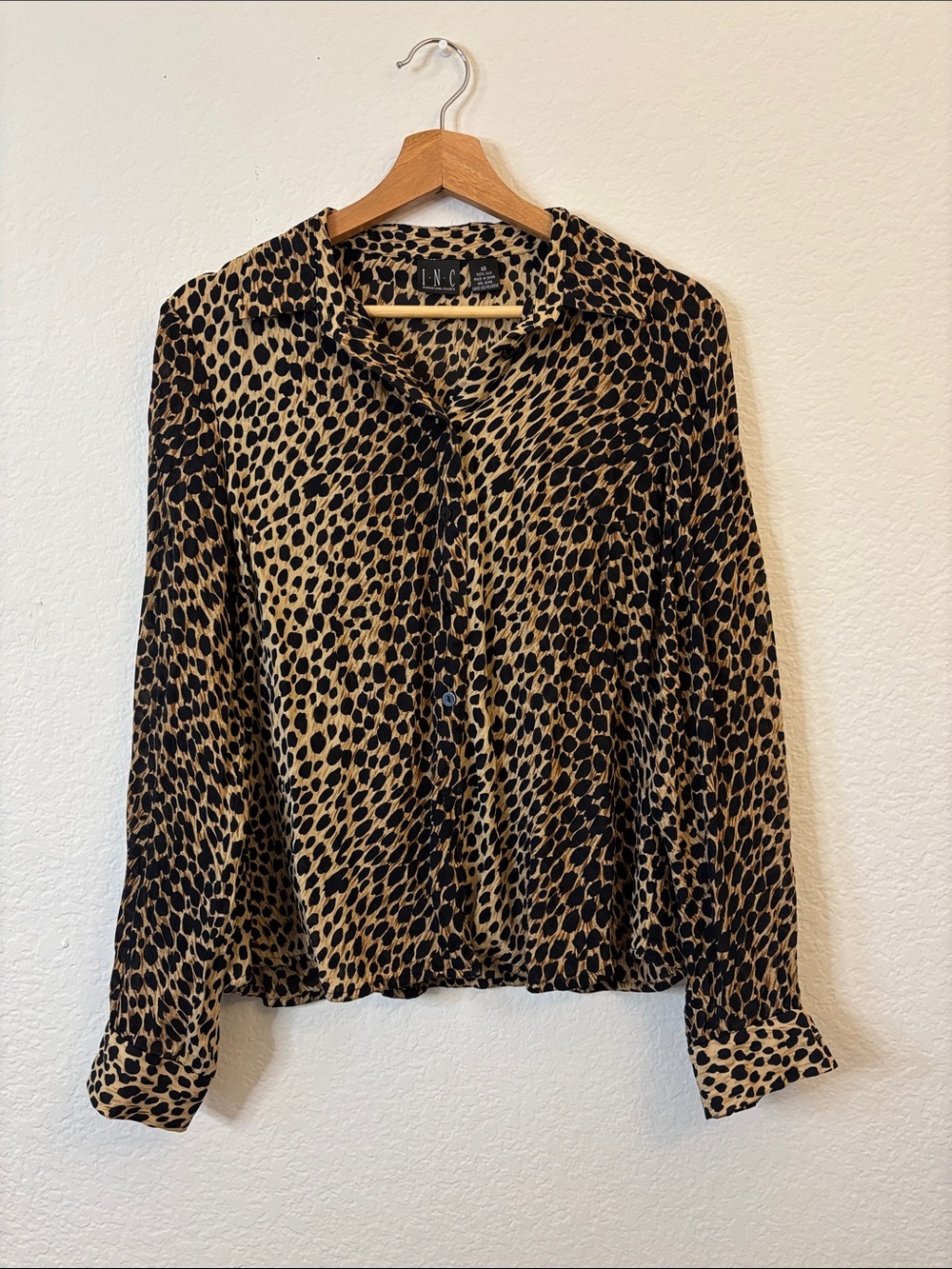 INC International Concepts 100% SILK Leopard Print Button-Down Shirt